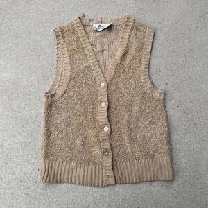 Vintage 80s Brown Cardigan Knit Vest